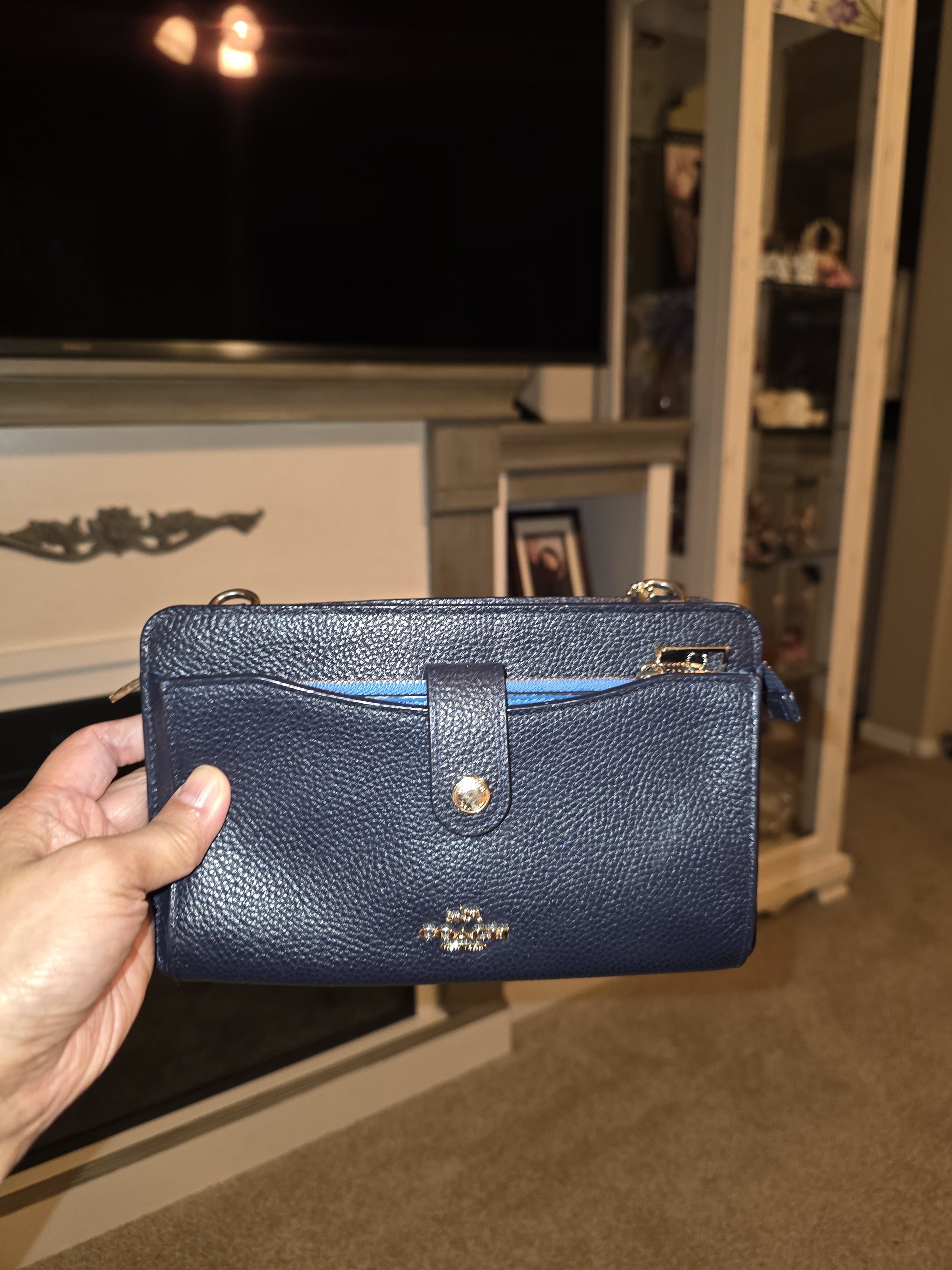 Coach Navy Leather Crossbody Wallet